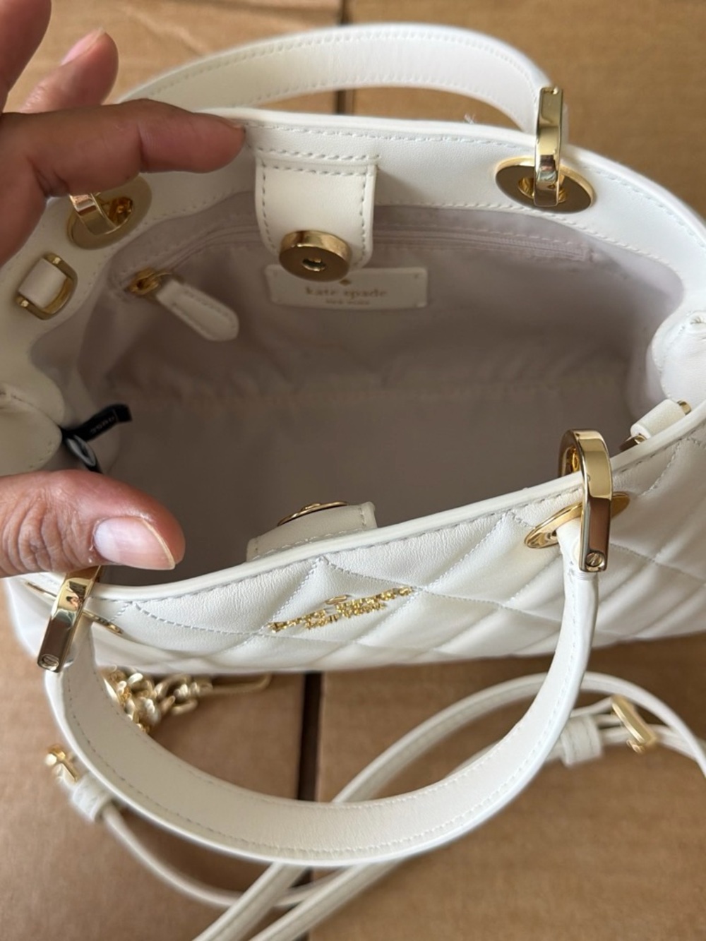 kate spade White Quilted Leather Satchel with Gold Hardware